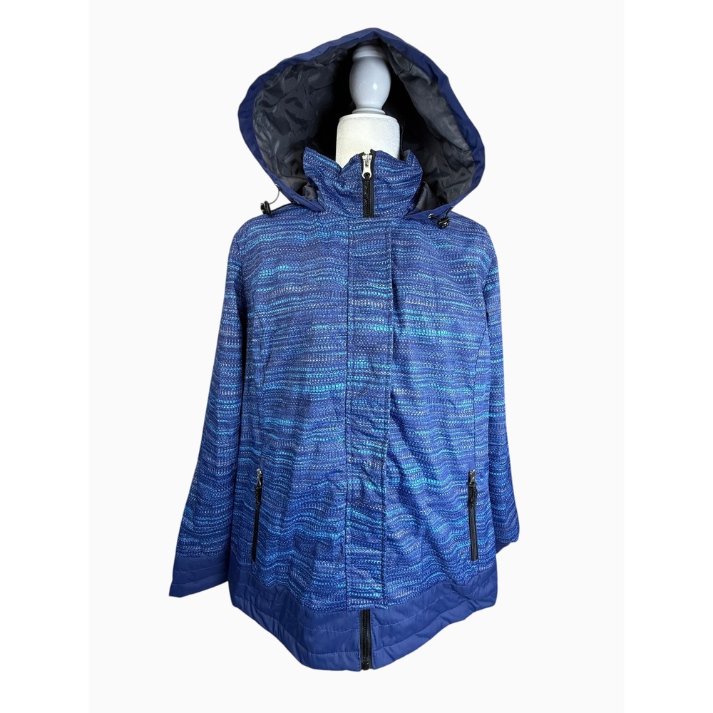 Free Country Radiance Women's L Blue Hooded Jacket Double Zip Quilted Hem